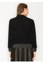 Black Zip-Front Knit Jacket with Contrast Hem