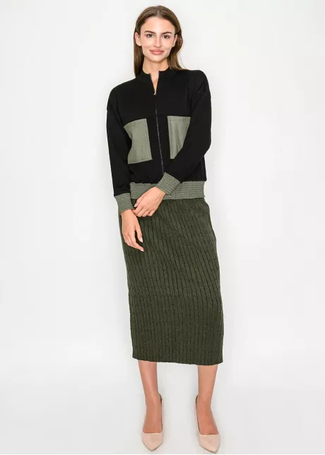 Black and Olive Colorblock Knit Cardigan