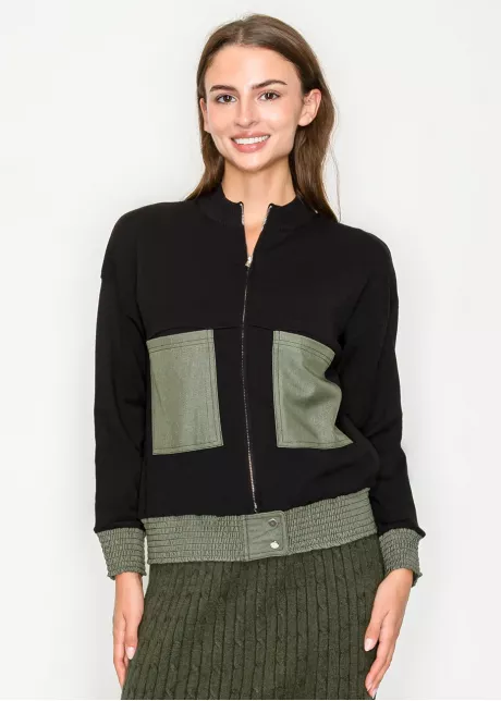 Black and Olive Colorblock Knit Cardigan