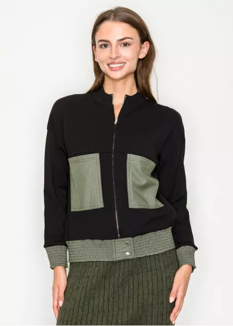 Black and Olive Colorblock Knit Cardigan Black and Olive Colorblock Knit Cardigan