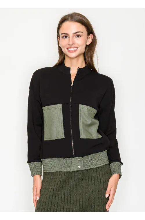 Black and Olive Colorblock Knit Cardigan