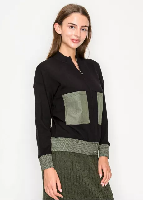 Black and Olive Colorblock Knit Cardigan