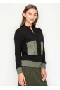 Black and Olive Colorblock Knit Cardigan