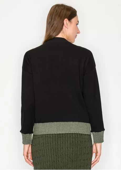 Black and Olive Colorblock Knit Cardigan
