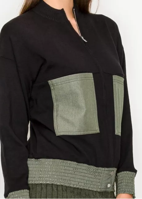 Black and Olive Colorblock Knit Cardigan