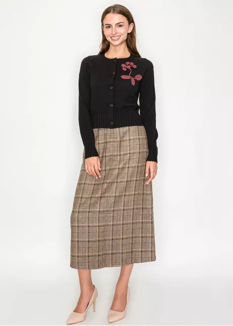 Black Cardigan with Embroidered Floral Detail