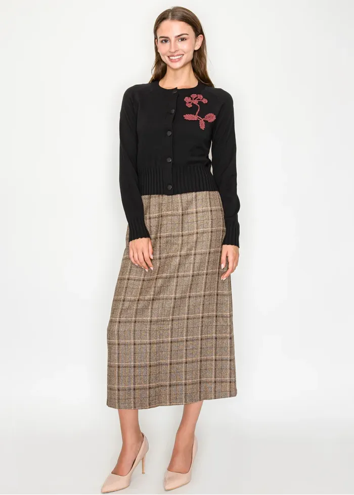 Black Cardigan with Embroidered Floral Detail