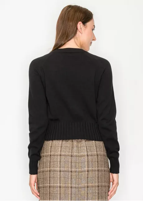 Black Cardigan with Embroidered Floral Detail