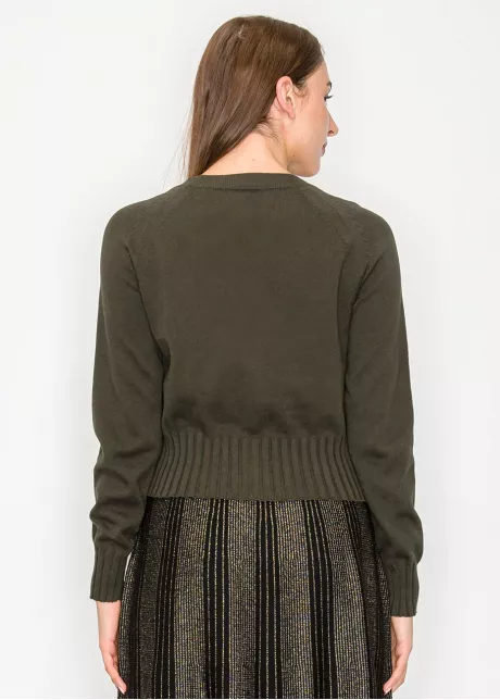 Olive Cardigan with Embroidered Leaf Detail