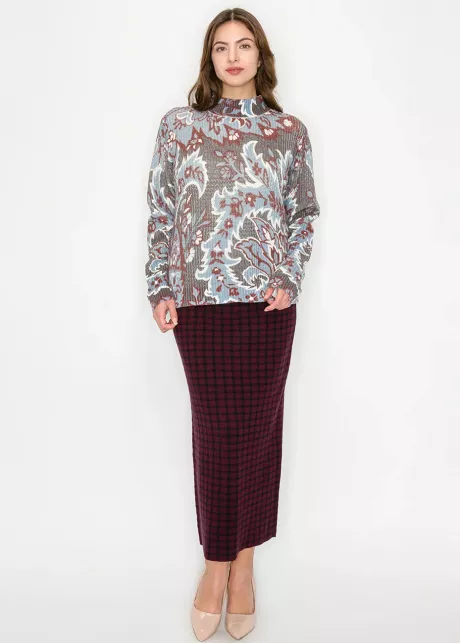 Floral Jacquard Mock Neck Sweater