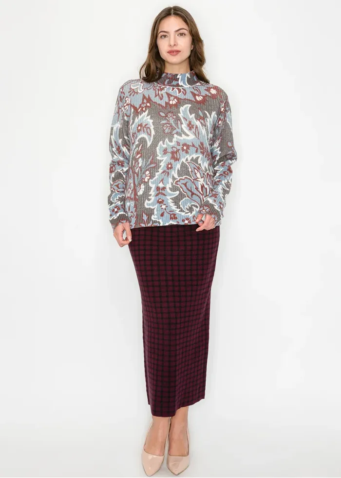 Floral Jacquard Mock Neck Sweater