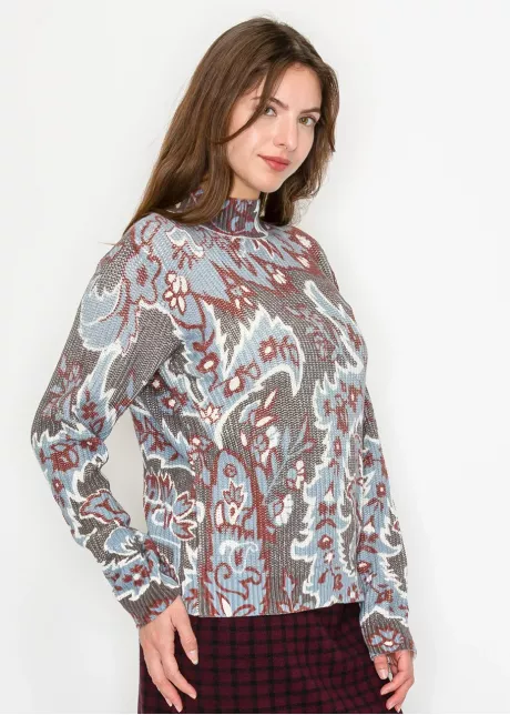 Floral Jacquard Mock Neck Sweater