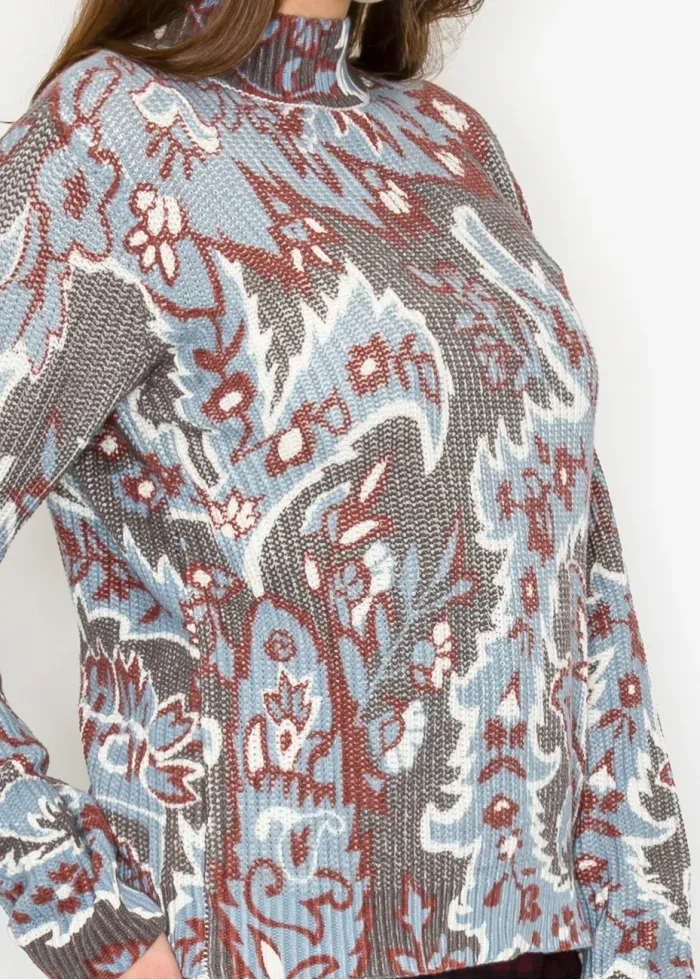 Floral Jacquard Mock Neck Sweater