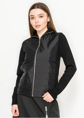 Black Quilted Zip-Up Sweater Jacket