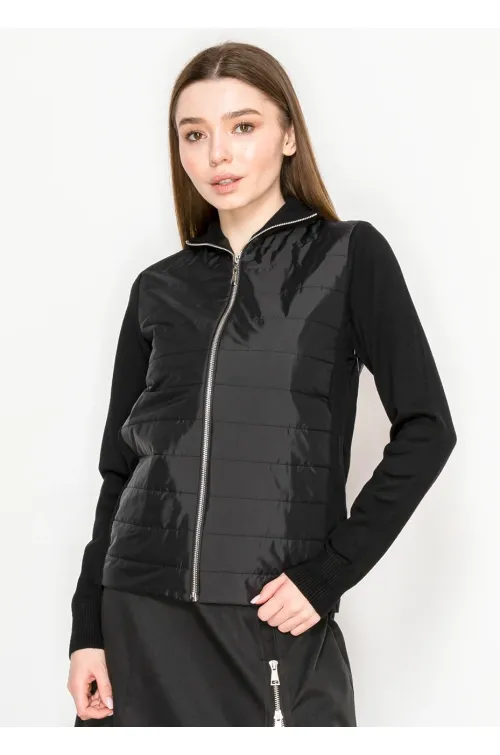 Black Quilted Zip-Up Sweater Jacket