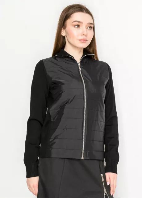Black Quilted Zip-Up Sweater Jacket