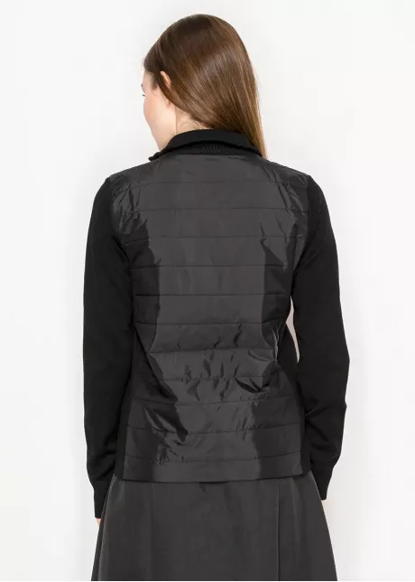 Black Quilted Zip-Up Sweater Jacket