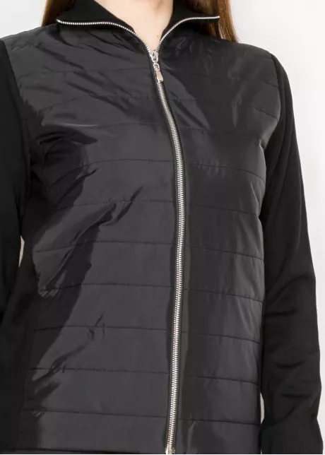 Black Quilted Zip-Up Sweater Jacket