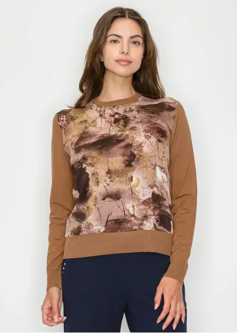 Abstract Print Knit Sweater in Brown