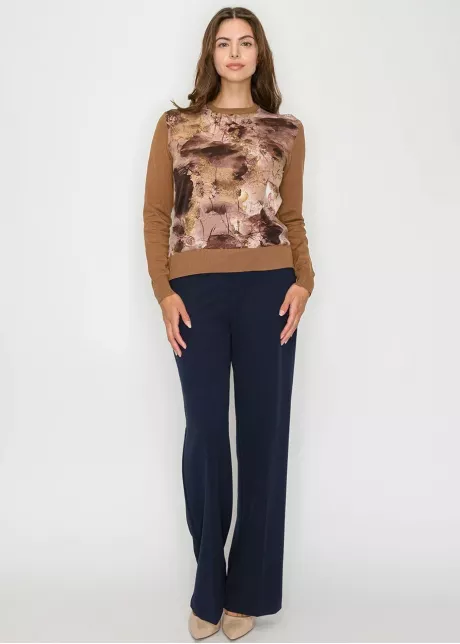 Abstract Print Knit Sweater in Brown