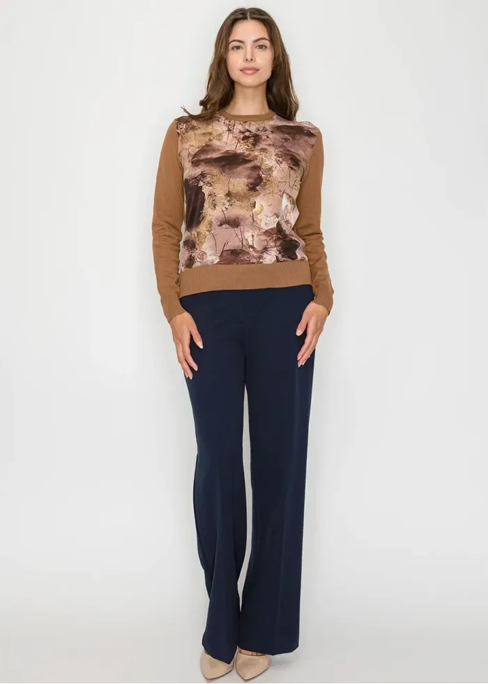 Abstract Print Knit Sweater in Brown