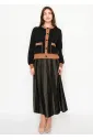 Black Knit Cardigan with Camel Details