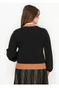 Black Knit Cardigan with Camel Details