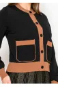 Black Knit Cardigan with Camel Details