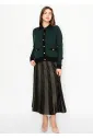 Green Contrast Trim Cardigan with Gold Buttons