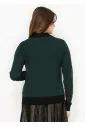 Green Contrast Trim Cardigan with Gold Buttons