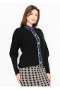 Black Cardigan with Denim Button Placket