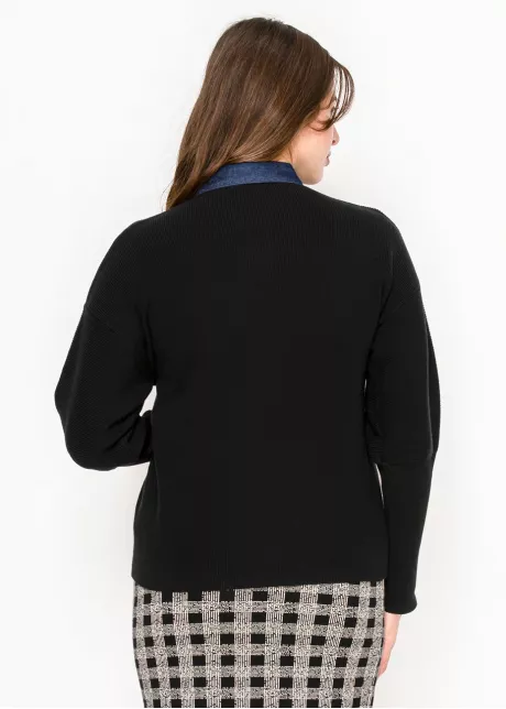 Black Cardigan with Denim Button Placket