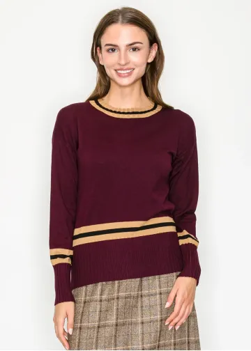 Modest Stripe Accent Knit – Burgundy Tone