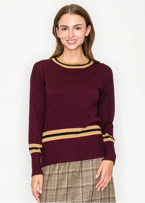 Modest Stripe Accent Knit – Burgundy Tone