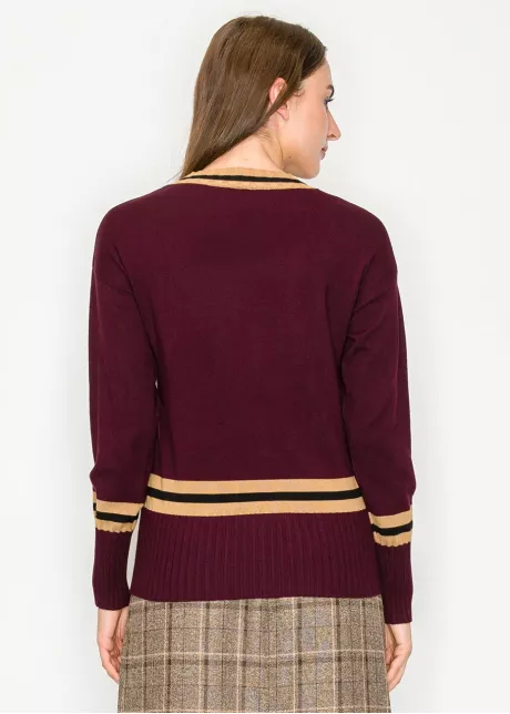 Modest Stripe Accent Knit – Burgundy Tone