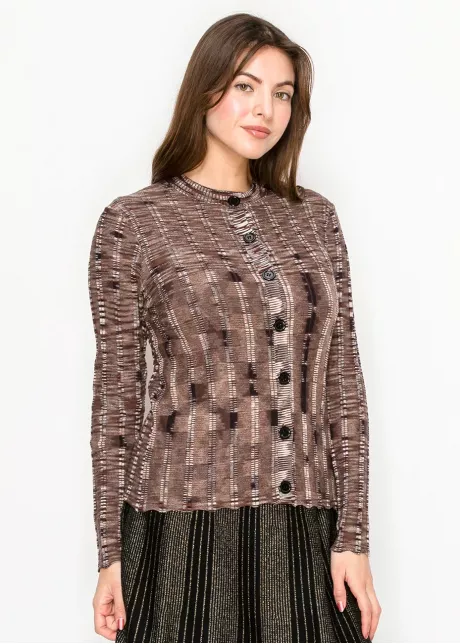 Textured Print Cardigan in Brown