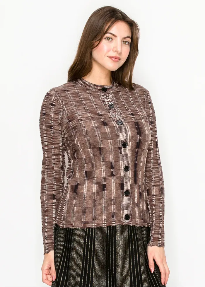 Textured Print Cardigan in Brown