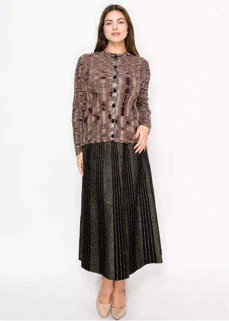 Textured Print Cardigan in Brown