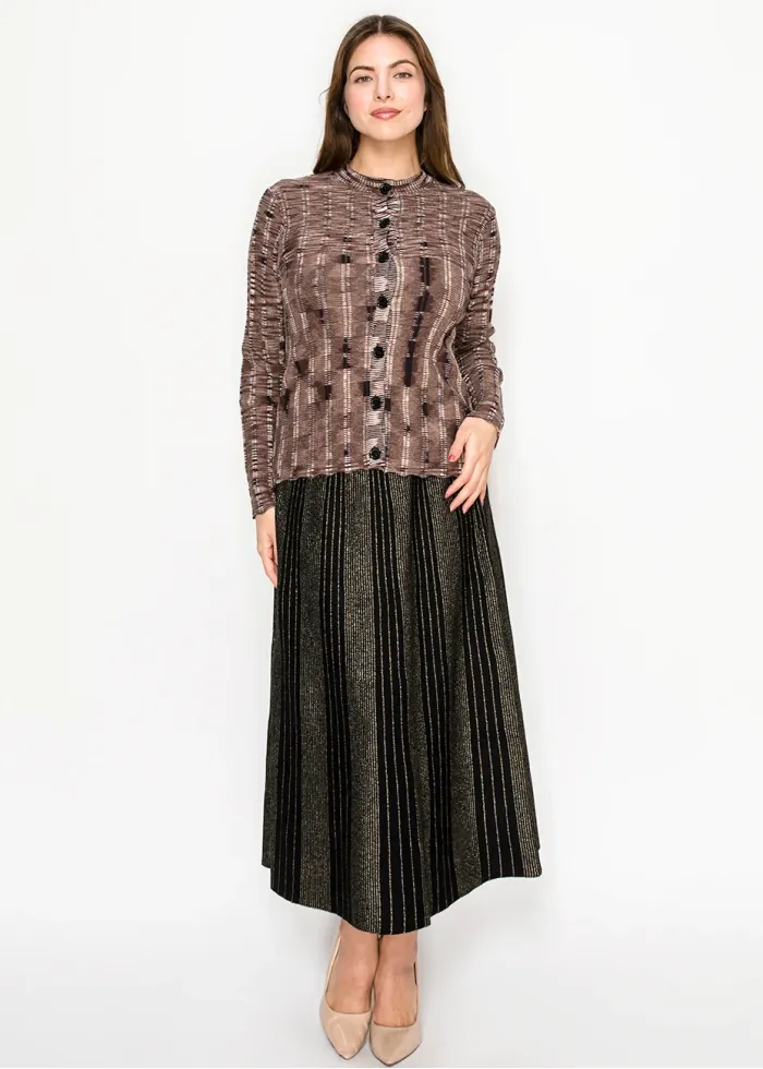 Textured Print Cardigan in Brown