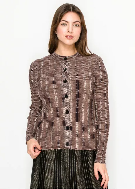 Textured Print Cardigan in Brown