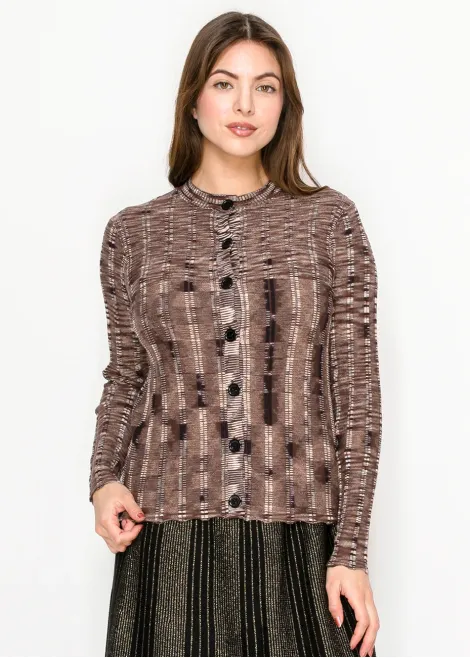 Textured Print Cardigan in Brown