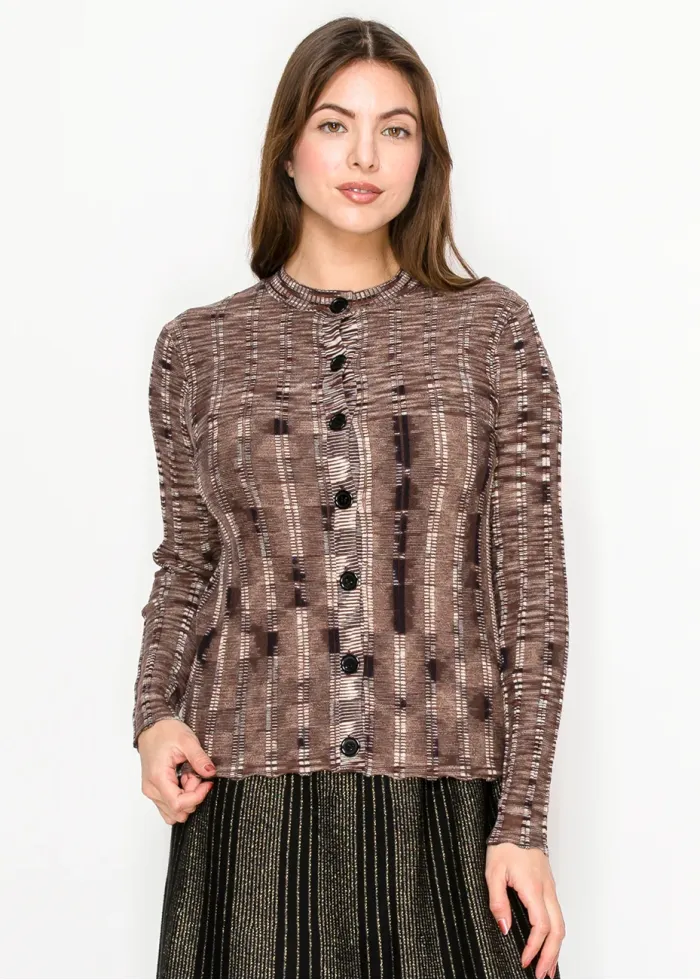 Textured Print Cardigan in Brown