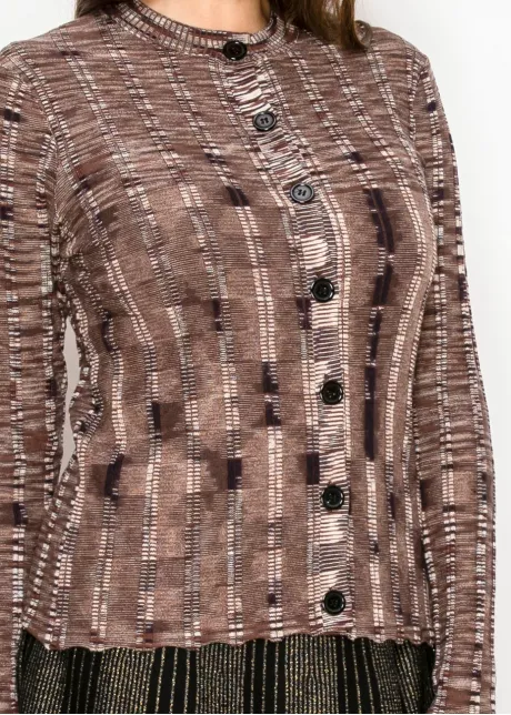 Textured Print Cardigan in Brown