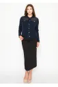 Navy Collared Cardigan with Contrast Accents