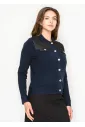 Navy Collared Cardigan with Contrast Accents