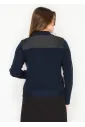Navy Collared Cardigan with Contrast Accents
