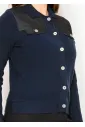 Navy Collared Cardigan with Contrast Accents