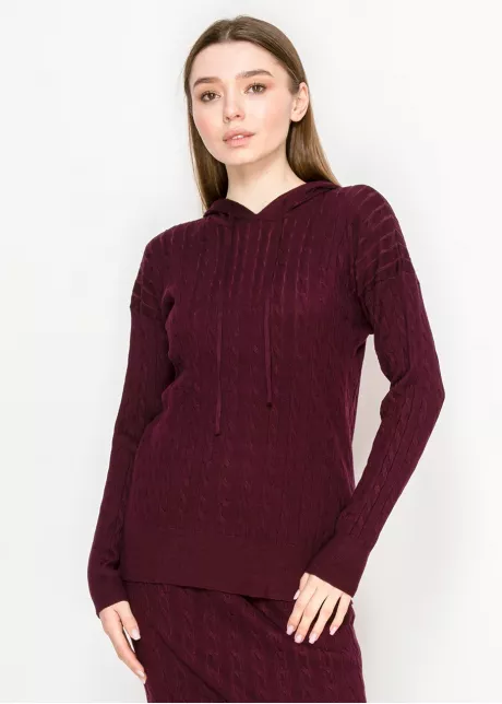 Cable Knit Burgundy Hoodie