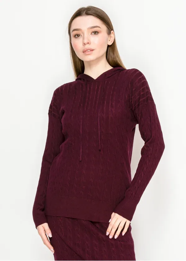 Cable Knit Burgundy Hoodie
