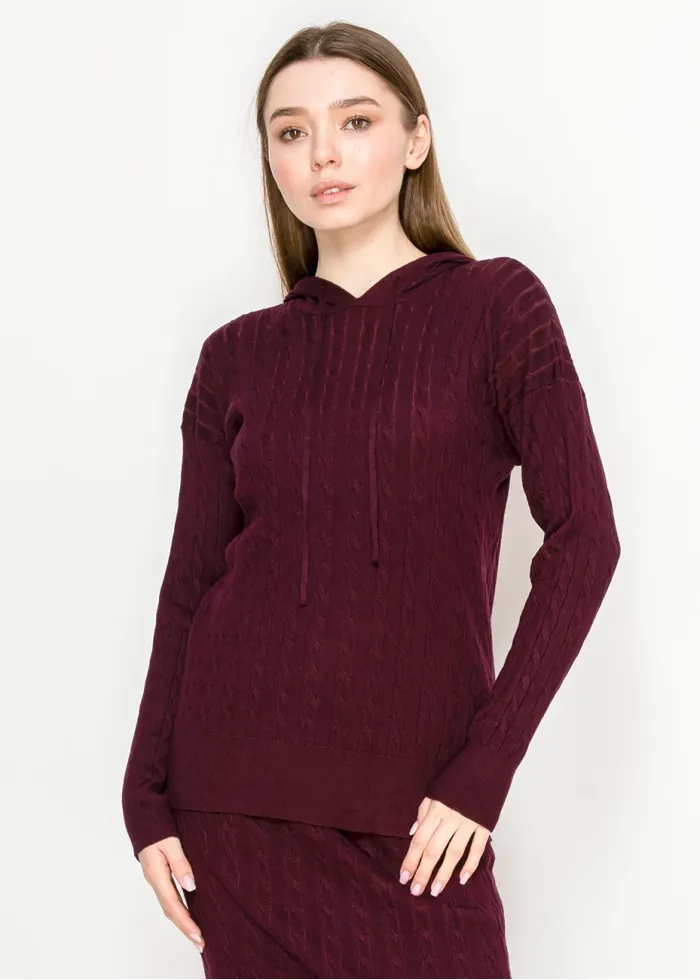 Cable Knit Burgundy Hoodie